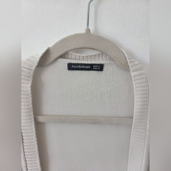 Amelie Boutik White Cotton Cardigan Open Knit Beachy Boho Festival Teacher Small - Picture 9 of 10